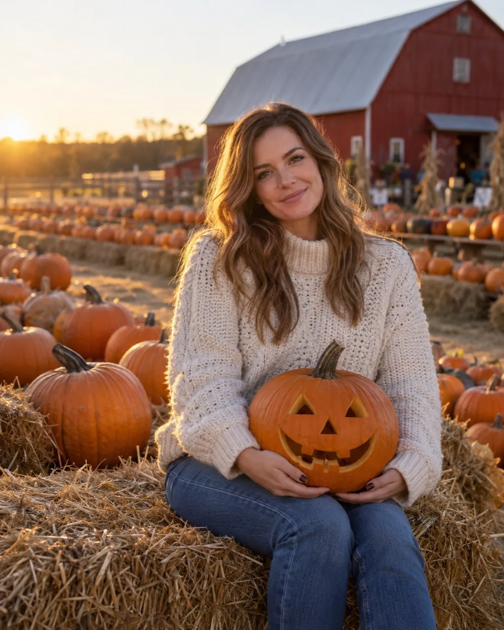 Halloween photoshoot idea: hay bales at the pumpkin farm