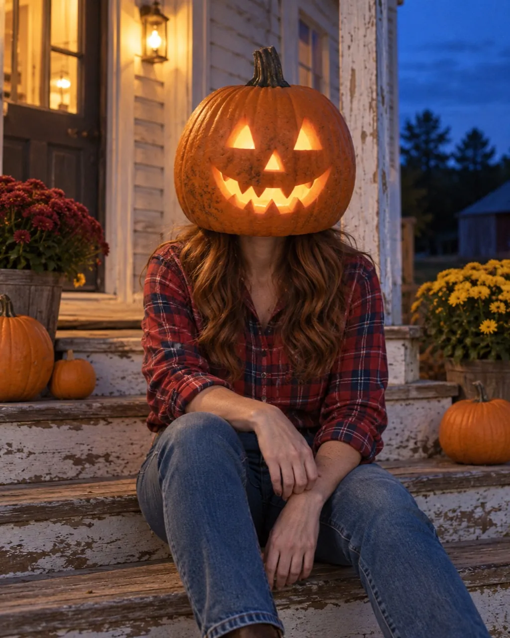Pumpkin photoshoot sample: Porch pumpkin head