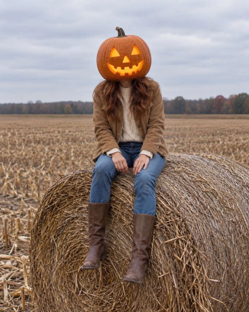 Pumpkin photoshoot sample: Hay bale pumpkin head