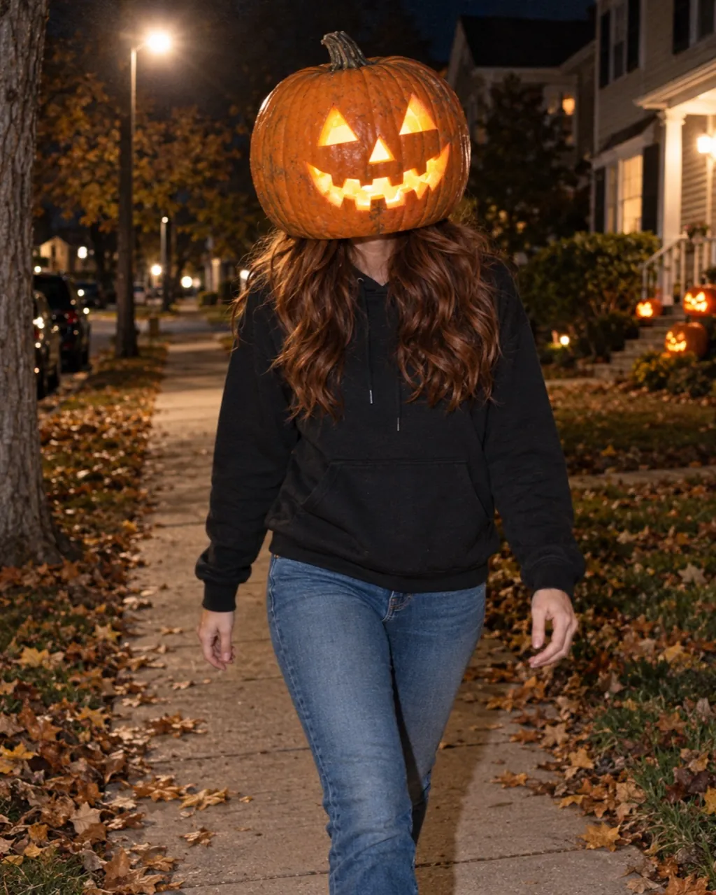 Pumpkin photoshoot sample: Night walk pumpkin head